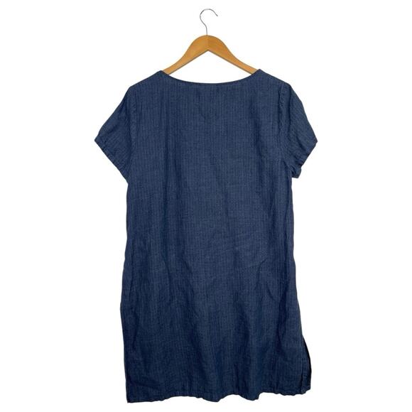 Pure J Jill Top Womens Medium Blue Linen Tunic Henley Lagenlook Cottage Coastal - Picture 2 of 12